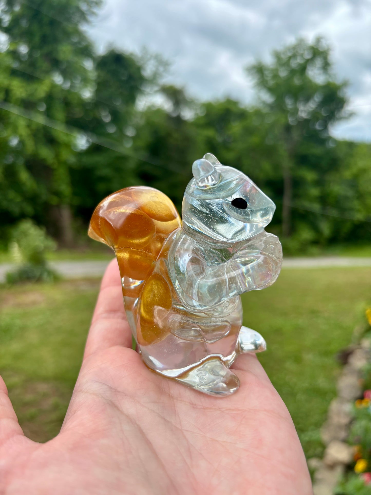 LARGE Squirrel Amber/Clear Marbles