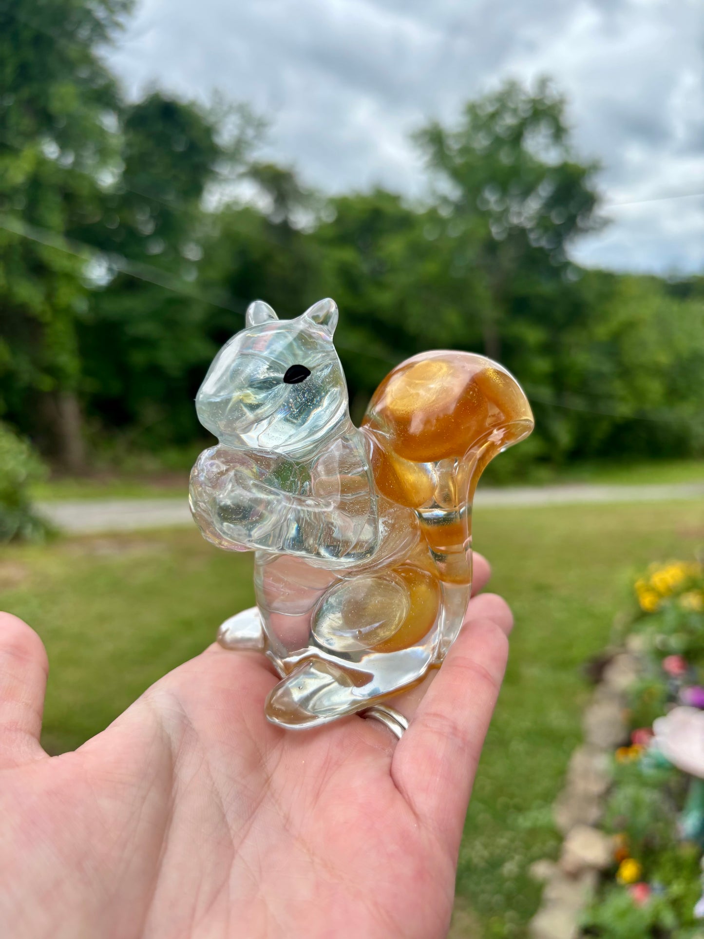 LARGE Squirrel Amber/Clear Marbles